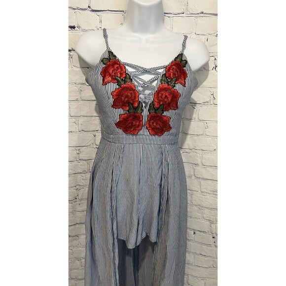 Crystal Doll blue and white stripe with patchwork roses zipper Back juniors 5 - Picture 3 of 9